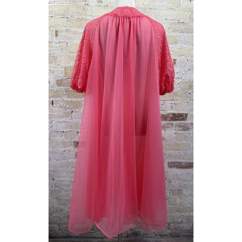 Pink Chiffon Nightgown Peignoir Robe Barbie Ballerina Sissy Coquette Vintage 60s - Picture 12 of 15